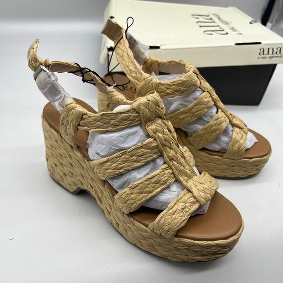 a.n.a Womens Merlin Wedge Sandals Brown Natural Size 7.5M - Picture 2 of 15